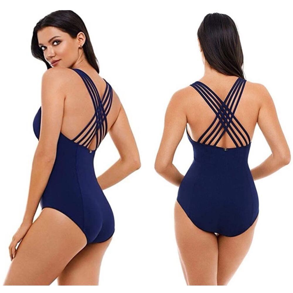 Amoressa Zenith Horizon Gold Detail Criss Cross Strap Navy One Piece 10